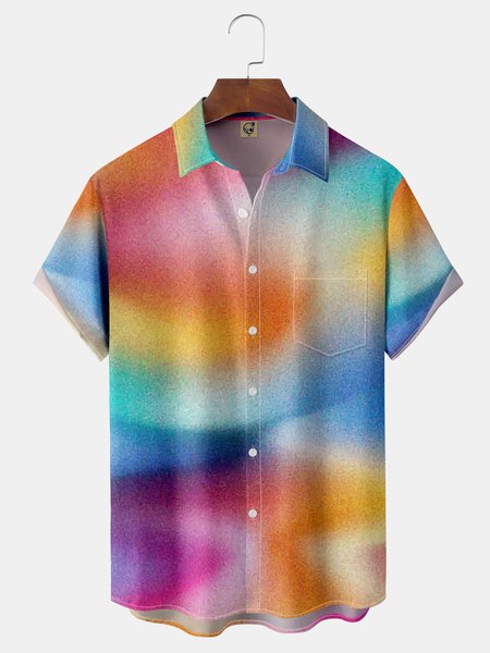 3D Colorful Texture Chest Pocket Short Sleeve Casual Shirt, Red, Men Shirts