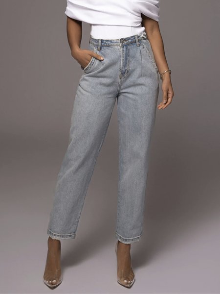 Regular Fit Casual Plain Jeans, Blue, Jeans