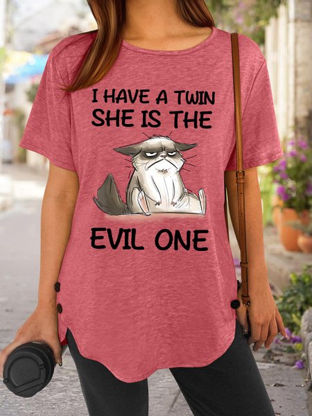 Lilicloth X Jennifer J I Have A Twin She Is The Evil One Women's T-Shirt, Pink, T-shirts
