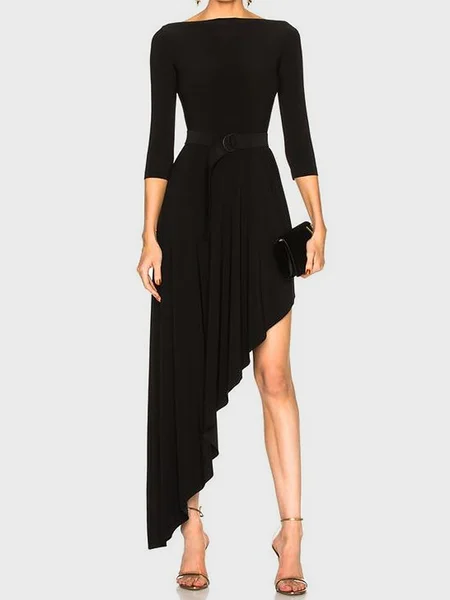 Elegant Plain Boat Neck Three Quarter Regular Fit Long Dress, Black, Maxi Dresses
Elegant Plain Boat Neck Three Quarter Regular Fit Long Dress, Black, Maxi Dresses