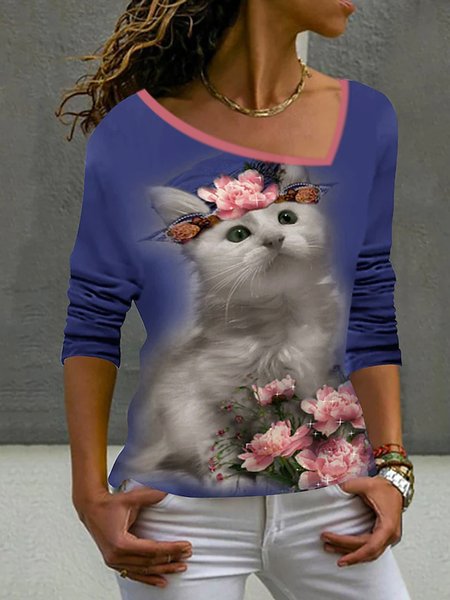 Casual Loose Asymmetrical T-Shirt, Multicolor, T-Shirts