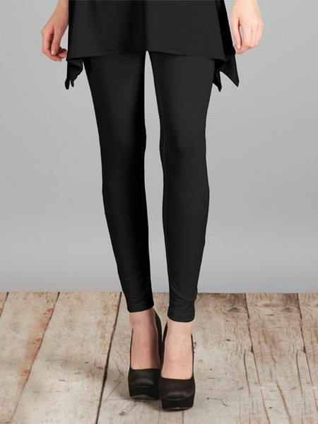 Plain Casual Tight Knitted Leggings, Black, Leggings