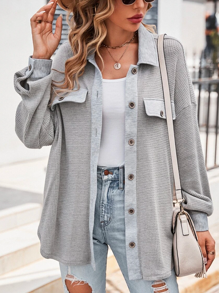 Casual Color Block Loose Other Coat, Gray, Cardigans