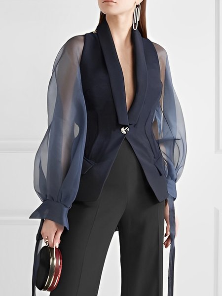 Regular Fit Elegant Plain Long Sleeve Jacket, Purplish blue, Jackets