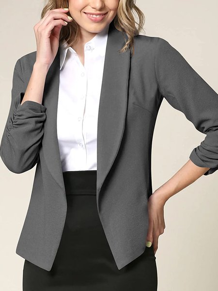 Casual Plain Cross Neck Jacket, Gray, Blazers