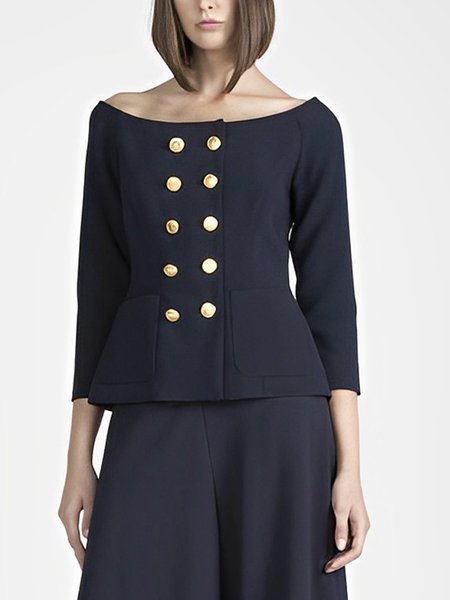 Regular Fit Plain Cold Shoulder Urban Blouse, Deep blue, Blouses and Shirts
