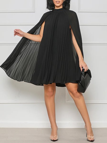 Elegant Loose Plain Mini Dress, Black, Mini Dresses
