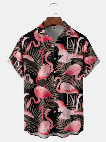 Flamingo Chest Pocket Short Sleeve Hawaiian Shirt, Black, Men Shirts 
Flamingo Chest Pocket Short Sleeve Hawaiian Shirt, Black, Men Shirts