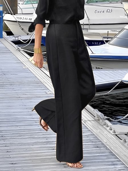Plain Loose Urban Fashion Straight Pants, Black, Pants