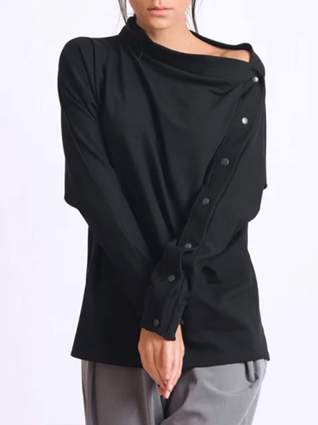 Long sleeve Regular Fit Urban Asymmetrical T-Shirt, Black, Tees