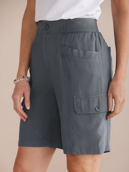 Casual Plain Loose Casual Pants, Gray, Shorts