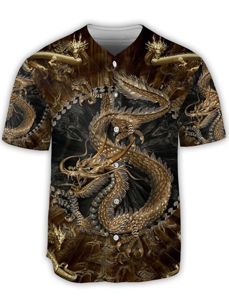 Dragon Short Sleeve Baseball Shirt, Brown, Baseball Shirts