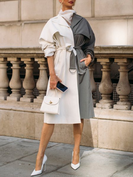 Regular Fit Color Block Lapel Collar Elegant Trench Coat, As picture, Coats 
Regular Fit Color Block Lapel Collar Elegant Trench Coat, As picture, Coats