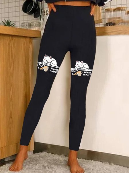 Tight Casual Cat Leggings, Black, Leggings