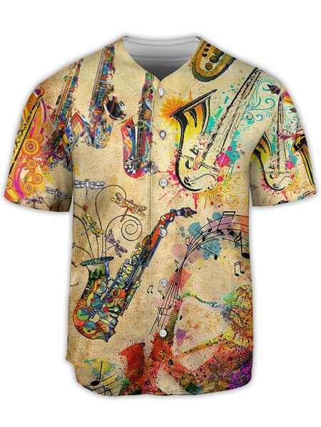 

Saxophone Music Short Sleeve Baseball Shirt, Khaki, Baseball Shirts