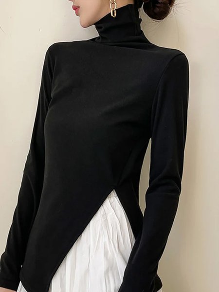 Long sleeve Regular Fit Simple Turtleneck T-Shirt, Black, Tees 
Long sleeve Regular Fit Simple Turtleneck T-Shirt, Black, Tees