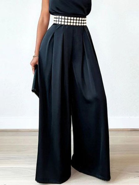 Regular Fit Plain Urban Fashion Pants, Black, Pants