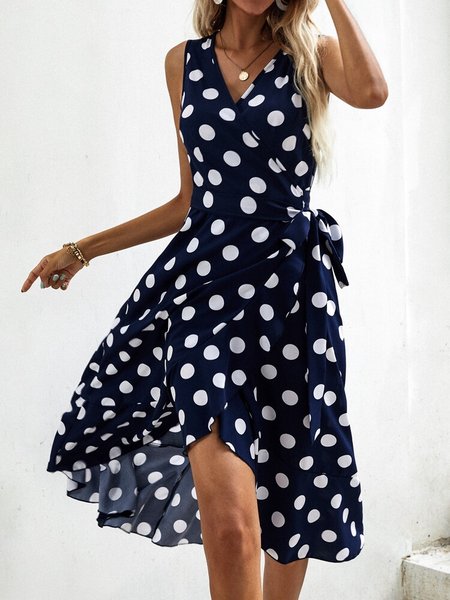

Women's Maxi Dress half Sleeve Polka Dots Printed Spring Summer V Neck Lightweight Dressy Dress, Purplish blue, Dresses