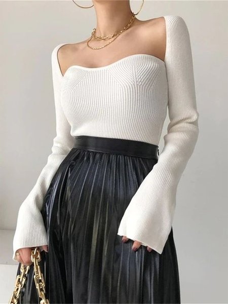Elegant Square Neck Acrylic Long sleeve Micro-Elasticity T-Shirt, White, Linen Tops
Elegant Square Neck Acrylic Long sleeve Micro-Elasticity T-Shirt, White, Linen Tops