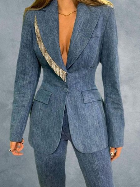 Urban Lapel Collar Regular Fit Blazer, Blue, Blazers