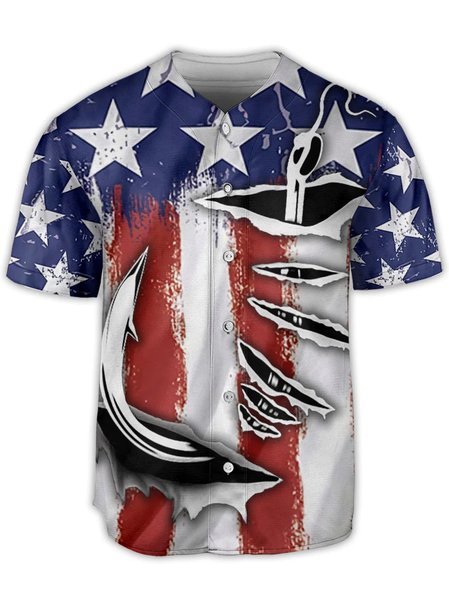 American Flag Short Sleeve Baseball Shirt, Blue, Baseball Shirts