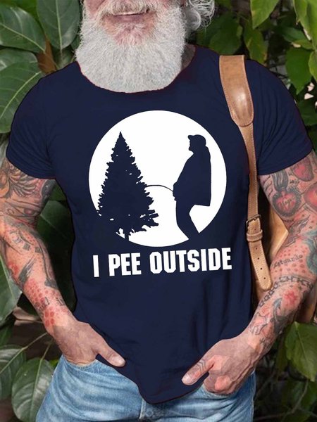 Men's I Pee Outside Funny Graphic Print Casual Text Letters Loose Cotton T-Shirt, Purplish blue, T-shirts