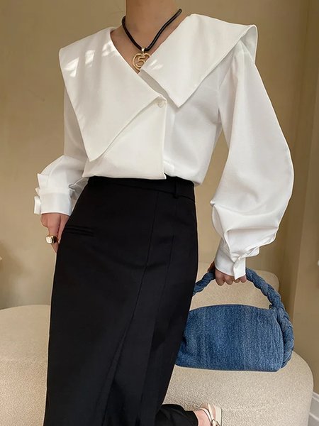 Long sleeve Shawl Collar Urban Regular Fit Plain Blouse, White, Blouses and Shirts
Long sleeve Shawl Collar Urban Regular Fit Plain Blouse, White, Blouses and Shirts