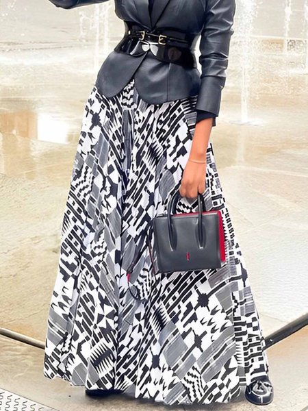Geometric Print Urban A-Line Skirt, Black, Skirts