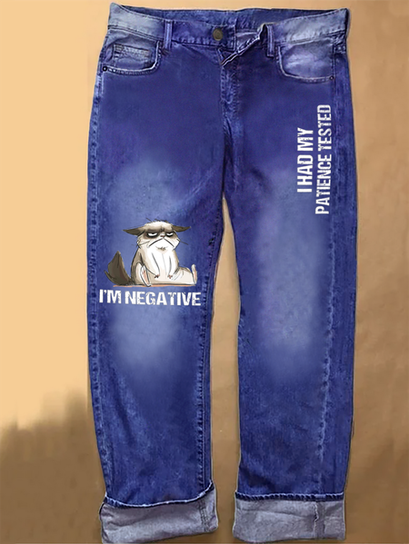 Womens I Had My Patience Tested I'm Negative Cat Funny Sarcasm Casual Printed Jeans, Blue, Jeans
Womens I Had My Patience Tested I'm Negative Cat Funny Sarcasm Casual Printed Jeans, Blue, Jeans