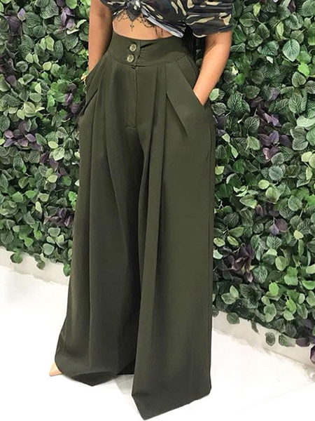 Loose Plain Urban Fashion Long Pants, Green, Pants