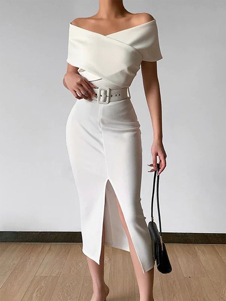 Elegant Tight Micro-Elasticity Natural Hip Skirt Regular Size Dress, White, Midi Dresses
Elegant Tight Micro-Elasticity Natural Hip Skirt Regular Size Dress, White, Midi Dresses