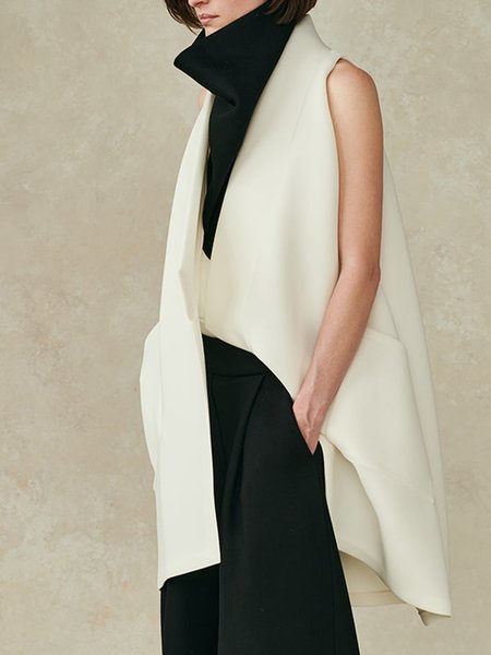 Plain Sleeveless Daily Loose Simple Vest, White, Vests and Gilets