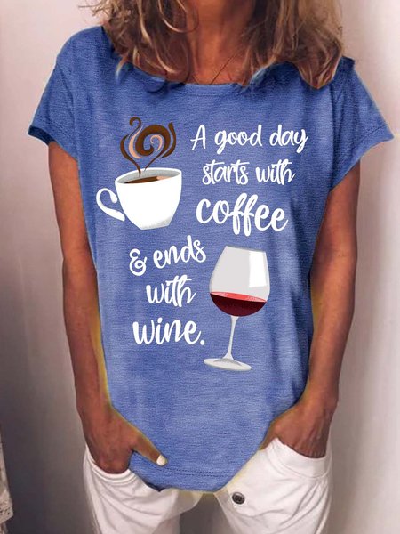 Women’s A Good Day Starts With Coffee And Ends With Wine Text Letters Cotton Casual T-Shirt, Blue, T-shirts
Women’s A Good Day Starts With Coffee And Ends With Wine Text Letters Cotton Casual T-Shirt, Blue, T-shirts