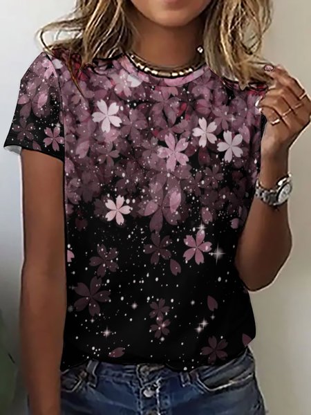 Women’s Plant Floral Pattern Loose Casual T-Shirt, As picture, T-shirts