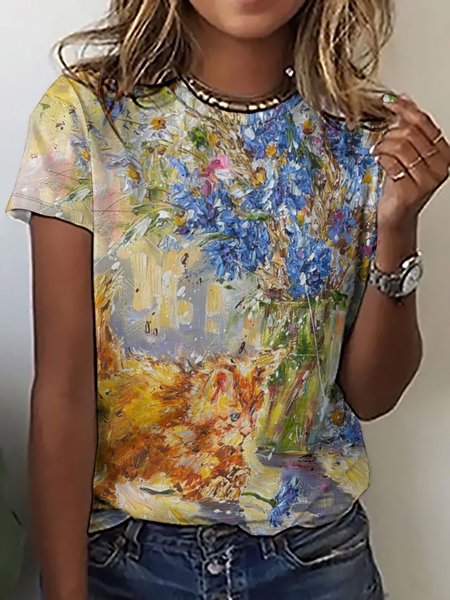 Women's Floral Cat Drawing Art Funny Print Casual Loose Plants Crew Neck T-Shirt, As picture, T-shirts
Women's Floral Cat Drawing Art Funny Print Casual Loose Plants Crew Neck T-Shirt, As picture, T-shirts