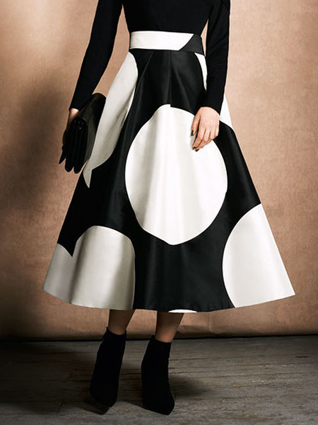 Elegant Loose Polka Dots Midi Skirt, Black, Skirts