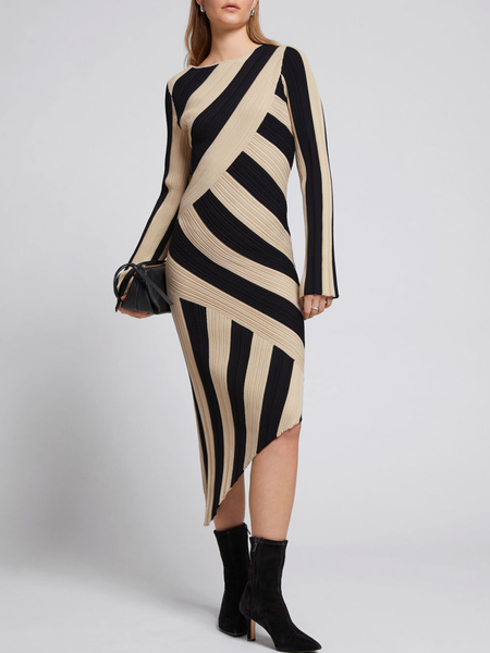 Crew Neck Elegant Regular Fit Dress, As picture, Midi Dresses