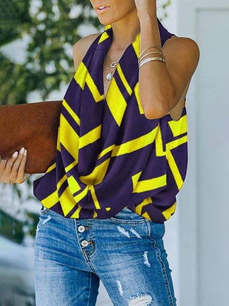 Urban Geometric Regular Fit Sleeveless Blouse, Yellow, Blouses and Shirts