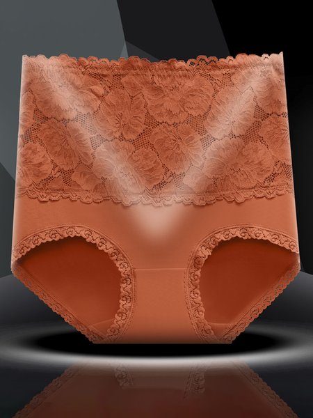 Lace Cotton Breathable High Waist Briefs, Caramel, loungewear & lingeries