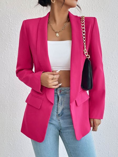 Shawl Collar Urban Regular Fit Long sleeve Blazer, Deep pink, Blazers