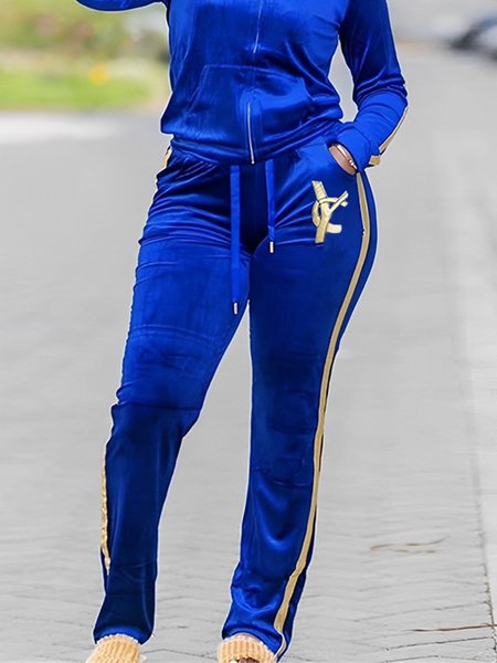 Casual Text Letters Regular Fit Casual Pants, Blue, Pants
