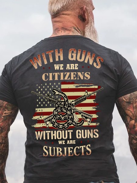 Men's With Guns We Are Citizens Letters Crew Neck Casual T-Shirt, Deep gray, T-shirts