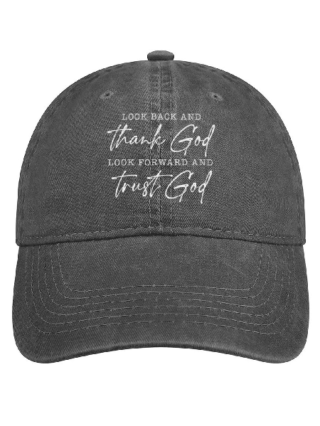 Look Back & Thank God Adjustable Denim Hat, Gray, Men's Accessories