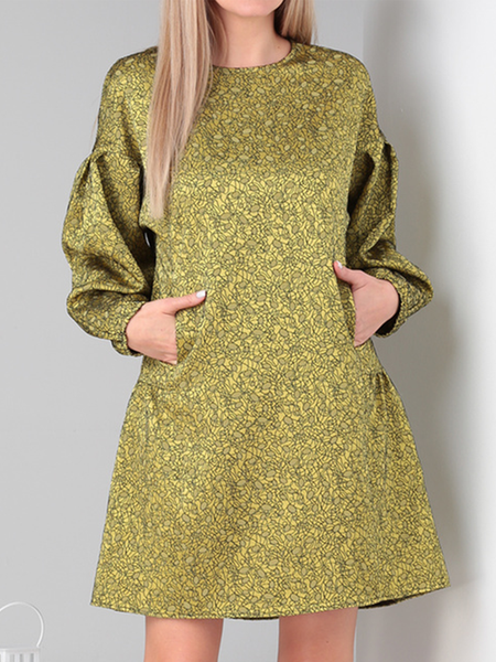 Regular Fit Elegant Crew Neck Dress, As picture, Midi Dresses