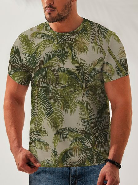 Coconut Tree Neck Casual T-Shirt, Green, Men's t-shirts