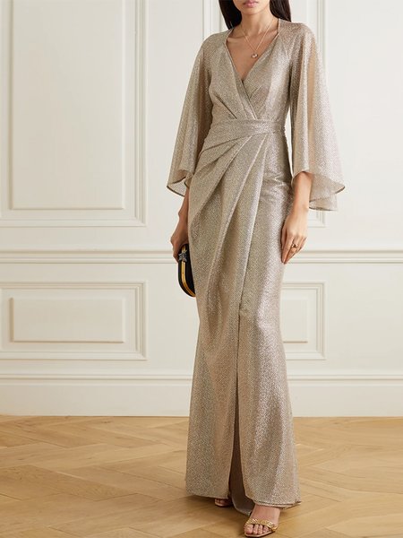 Regular Fit Plain Elegant V Neck No Elasticity Polyester Dress, Apricot, Maxi Dresses
Regular Fit Plain Elegant V Neck No Elasticity Polyester Dress, Apricot, Maxi Dresses