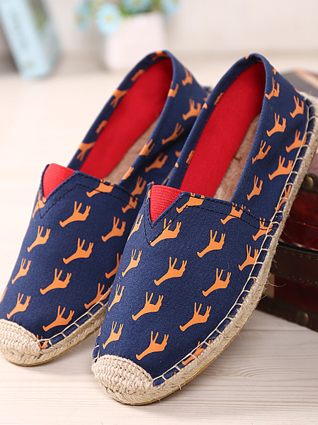 Elks Graphic-Print Canvas Flat Shoes, Blue, Women Shoes