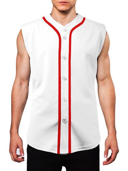 Color Block Sleeveless Baseball Shirt, White, Baseball Shirts
