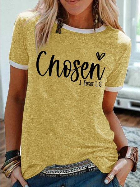 Women's Chosen 1 Peter 1:2 Religious Belief Graphic Printing Casual Crew Neck Regular Fit T-Shirt, Yellow, T-shirts
Women's Chosen 1 Peter 1:2 Religious Belief Graphic Printing Casual Crew Neck Regular Fit T-Shirt, Yellow, T-shirts