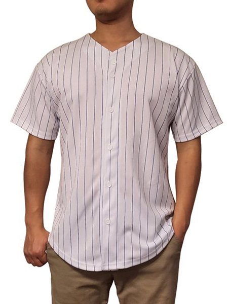 

Striped Short Sleeve Baseball Shirt, White, Baseball Shirts